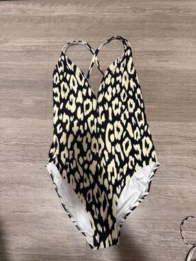Proenza Schouler Black and Cream Leopard-Print One-Piece Swimsuit